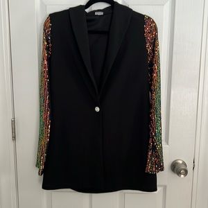 Zip zag stripe sequin sleeve blazer new without tags